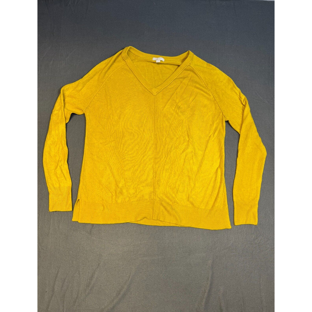 14th & Union V-Neck Acrylic Pullover Sweater Stretch Knit Yellow Women's Size M